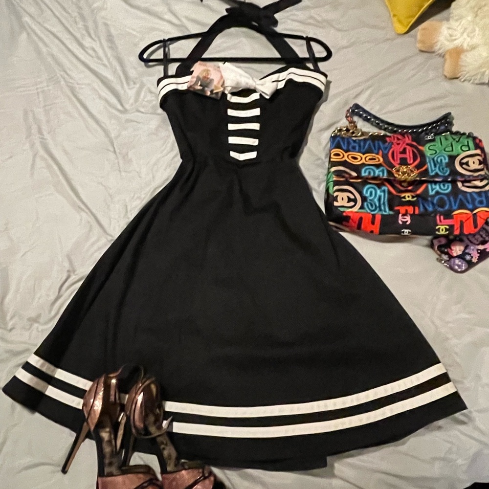 Betsey Johnson Black and White Halter Dress